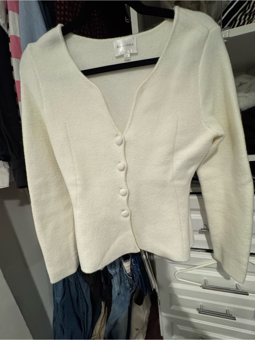Line & Dot Ivory V-Neck Button-Front Sweater